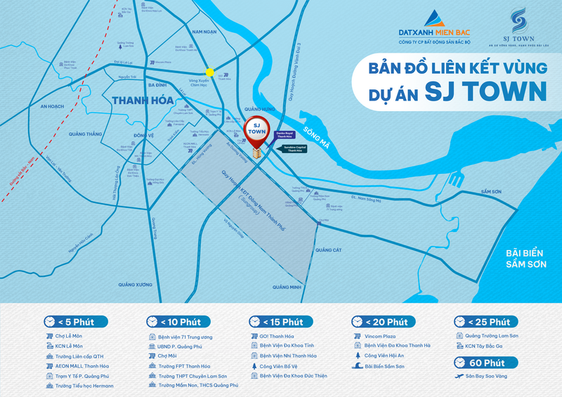 SJ Town giữ vị trí đắc địa, kết nối các trục giao thông lớn và trung tâm các đô thị lớn của Thanh Hóa.
